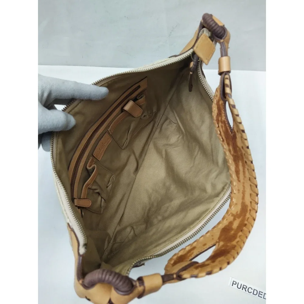Cole Haan Multicolor Canvas Leather Trim Floral Zipper Closure Hobo Shoulder Bag
